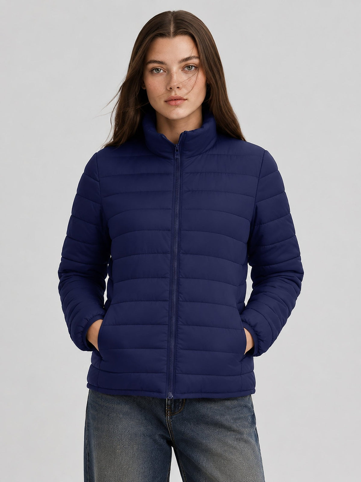 YUCOLEN Women's Lightweight Jacket Packable Water Resistant Quilted Coat with 4 Pockets in Navy