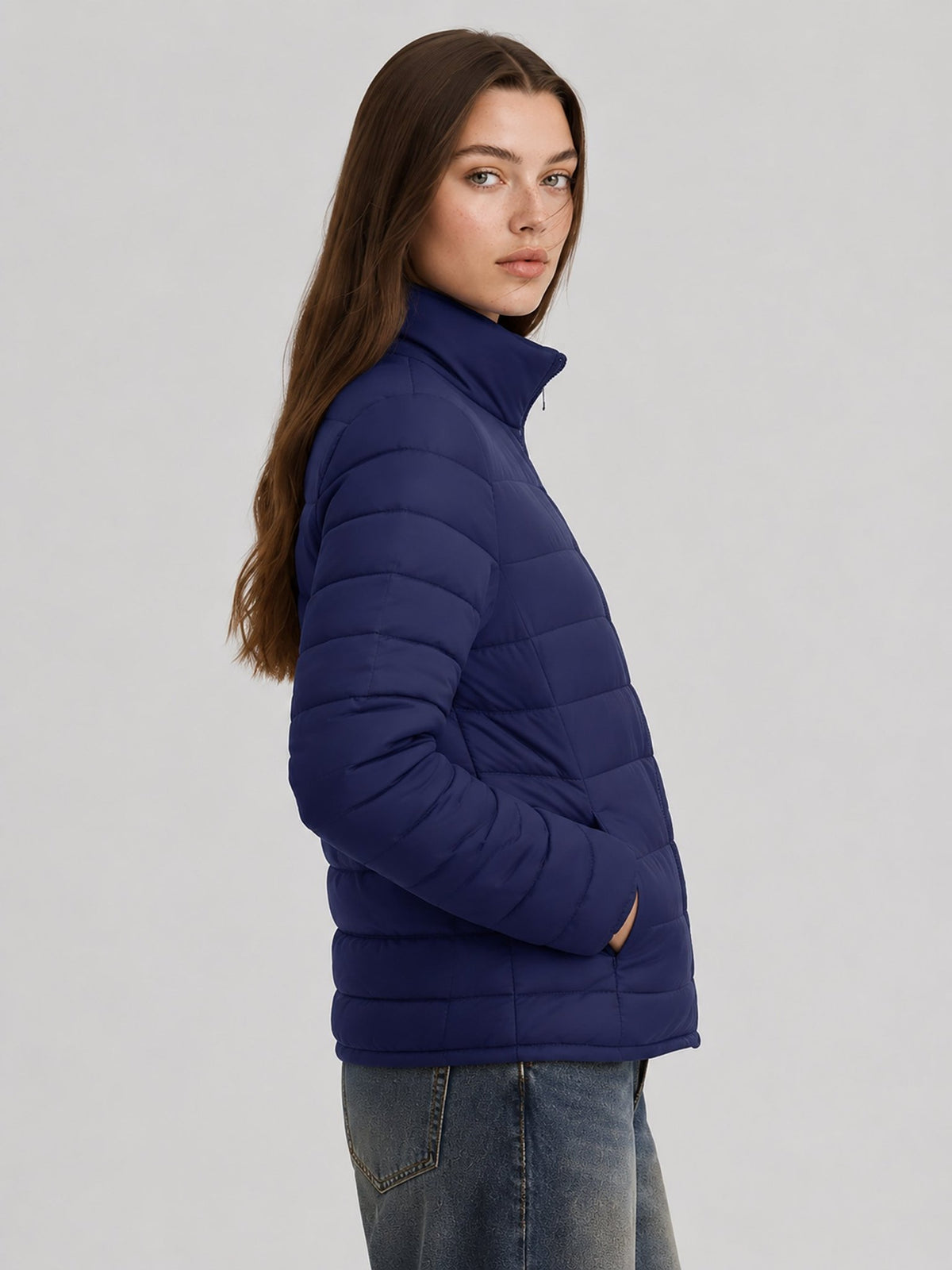 YUCOLEN Women's Lightweight Jacket Packable Water Resistant Quilted Coat with 4 Pockets in Navy