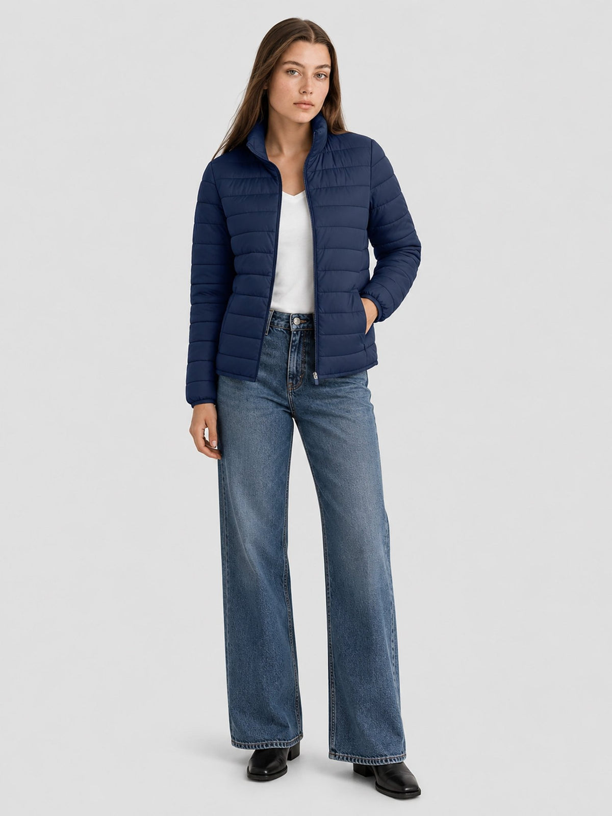 YUCOLEN Women's Lightweight Jacket Packable Water Resistant Quilted Coat with 4 Pockets in Navy
