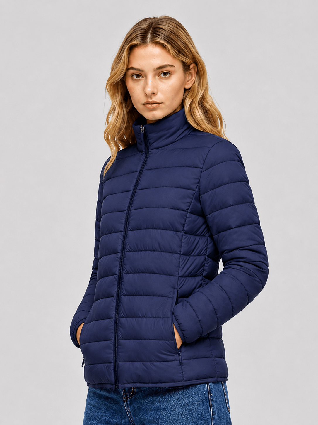 YUCOLEN Women's Lightweight Jacket Packable Water Resistant Quilted Coat with 4 Pockets in Navy