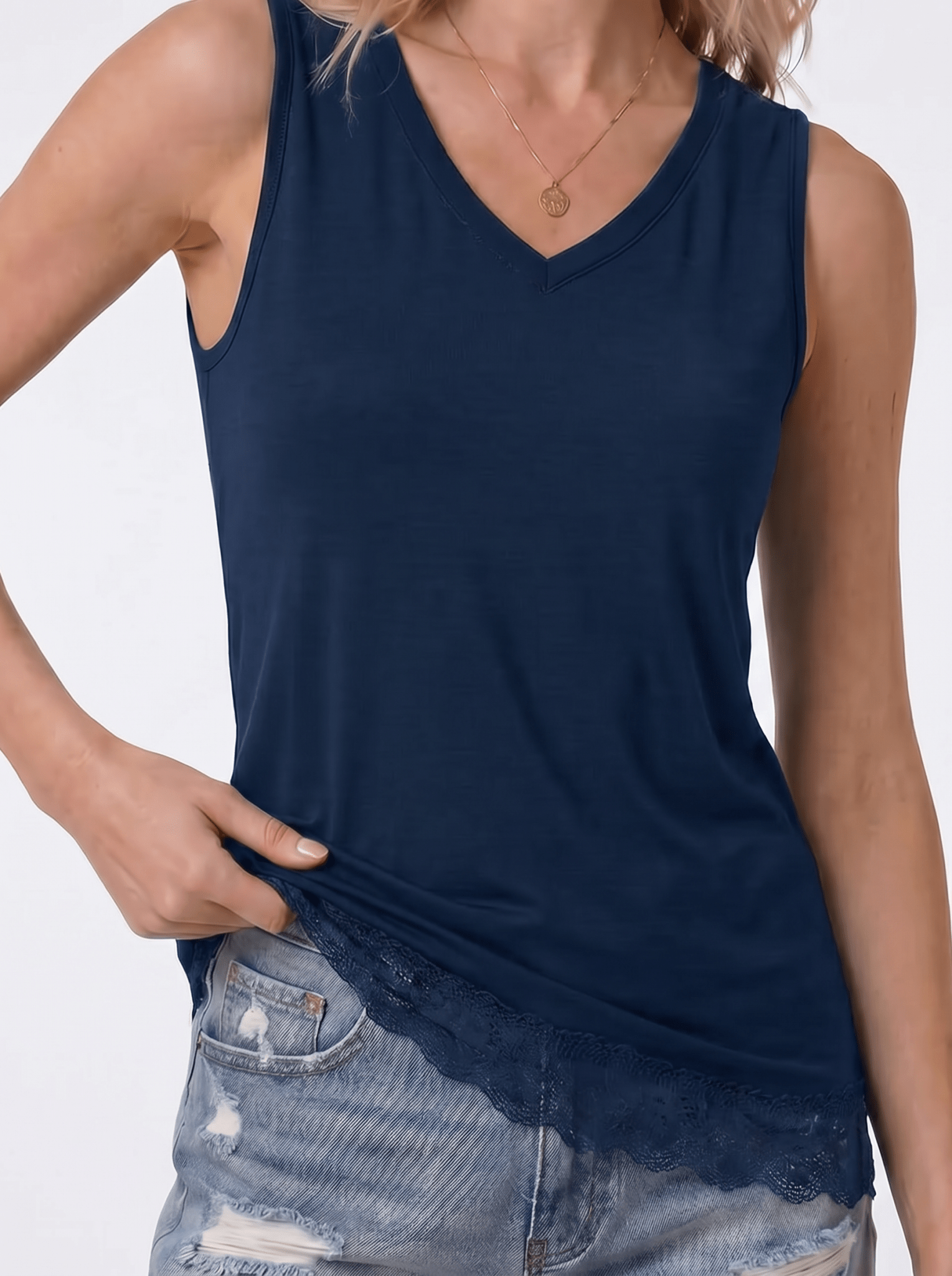 YUCOLEN Women's Lightweight Sleeveless Tank Top - Stretch Workout Shirt in Navy