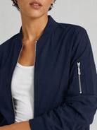 YUCOLEN Women's Lightweight Water Resistant Bomber Jacket 5-Pocket Utility Windbreaker in Navy