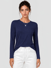 YUCOLEN Women's Long Sleeve Crew Neck Shirt Soft Tri-blend Cotton Performance Tee in Navy