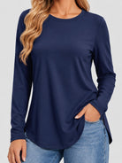 YUCOLEN Women's Long Sleeve Crewneck Tunic Top with Curved Hem in Navy