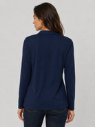 YUCOLEN Women's Long Sleeve Golf Shirt Breathable Cotton Blend 5-Button Top in Navy