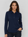 YUCOLEN Women's Long Sleeve Golf Shirt Breathable Cotton Blend 5-Button Top in Navy