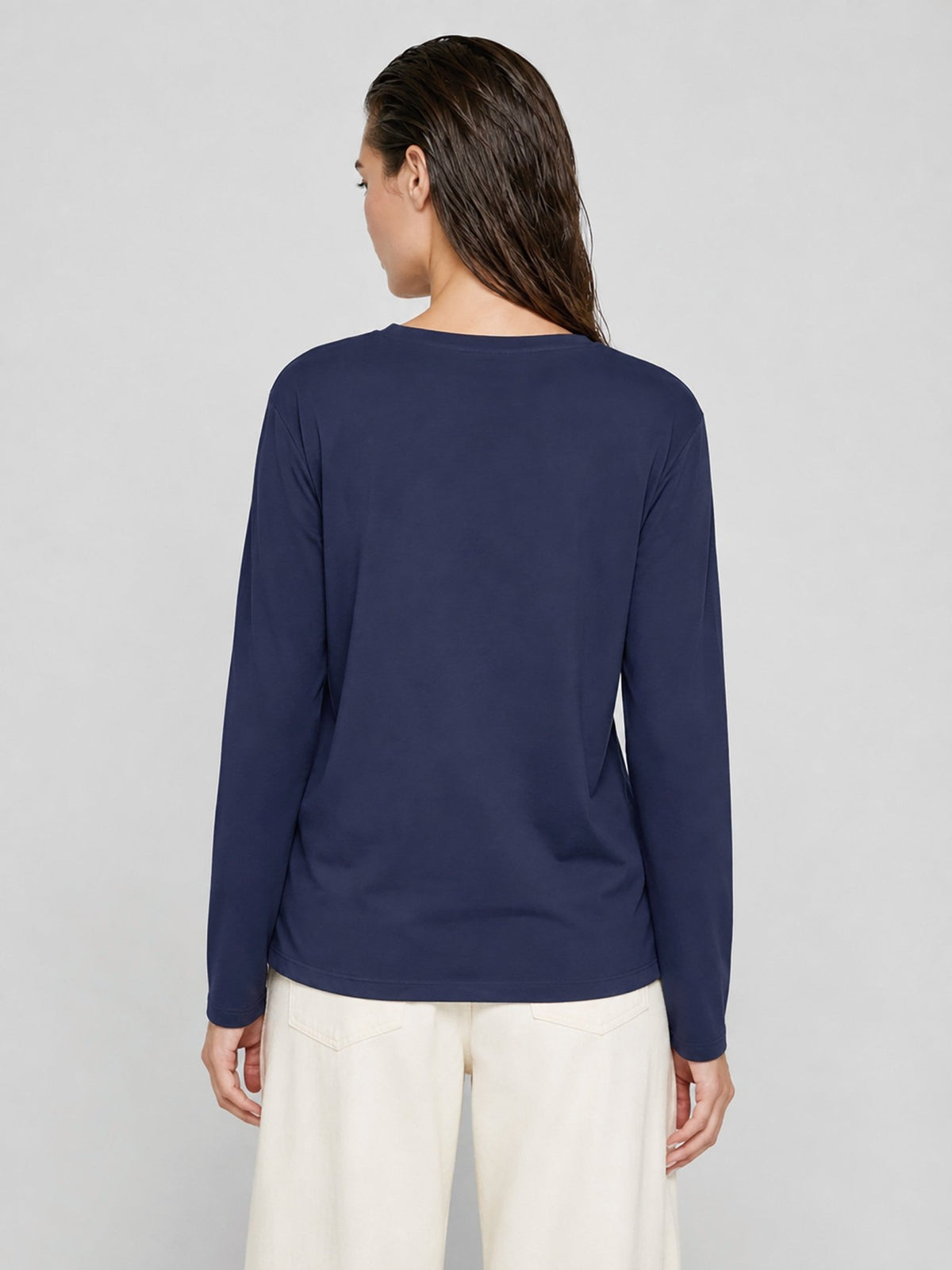 YUCOLEN Women's Long Sleeve Tri-blend Shirt Soft Breathable Loose Fit Crew Neck Tee in Navy