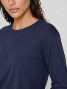 YUCOLEN Women's Long Sleeve Tri-blend Shirt Soft Breathable Loose Fit Crew Neck Tee in Navy