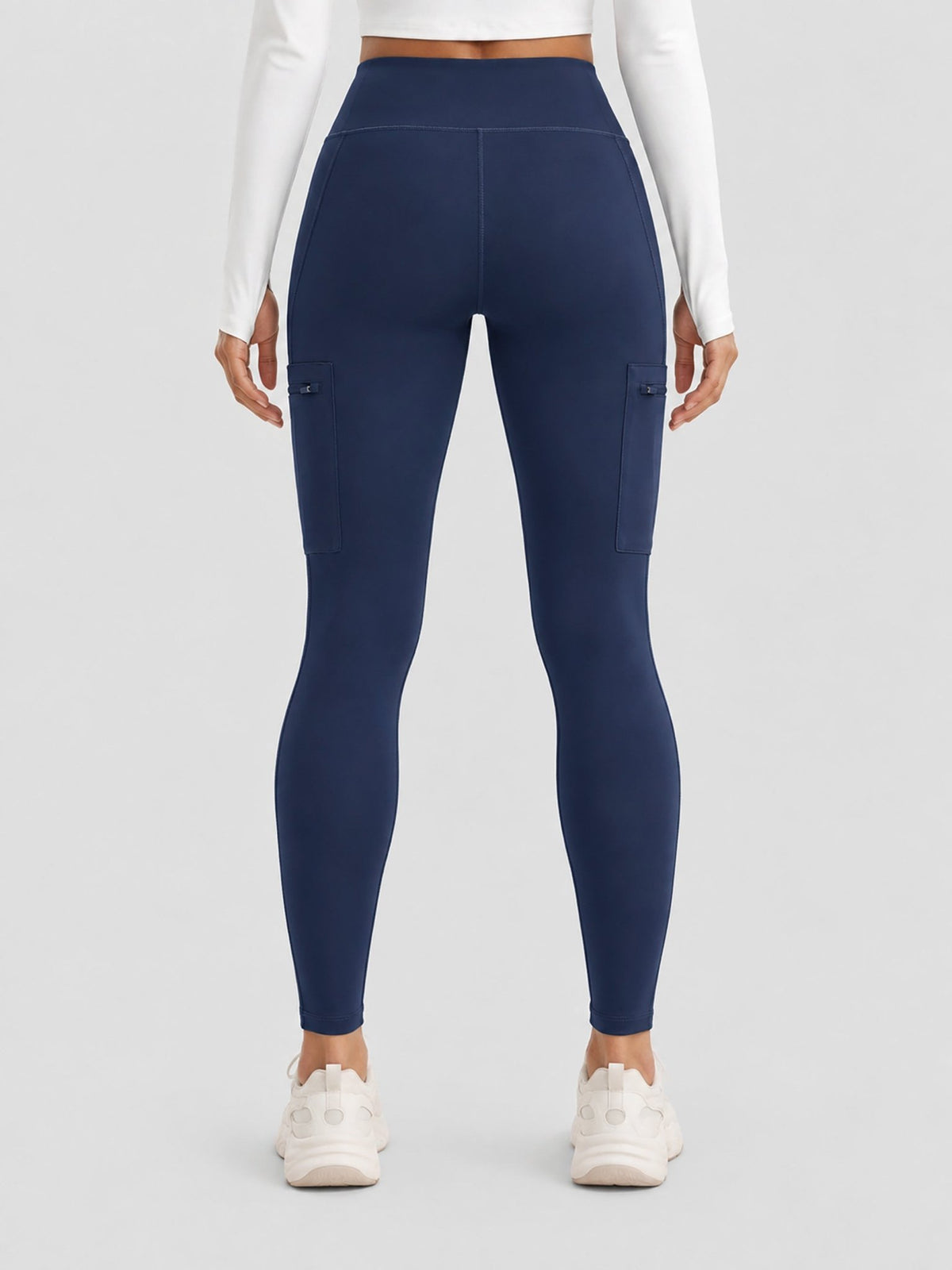 YUCOLEN Women's Outdoor Stretch Leggings with High Waist and Pockets in Navy