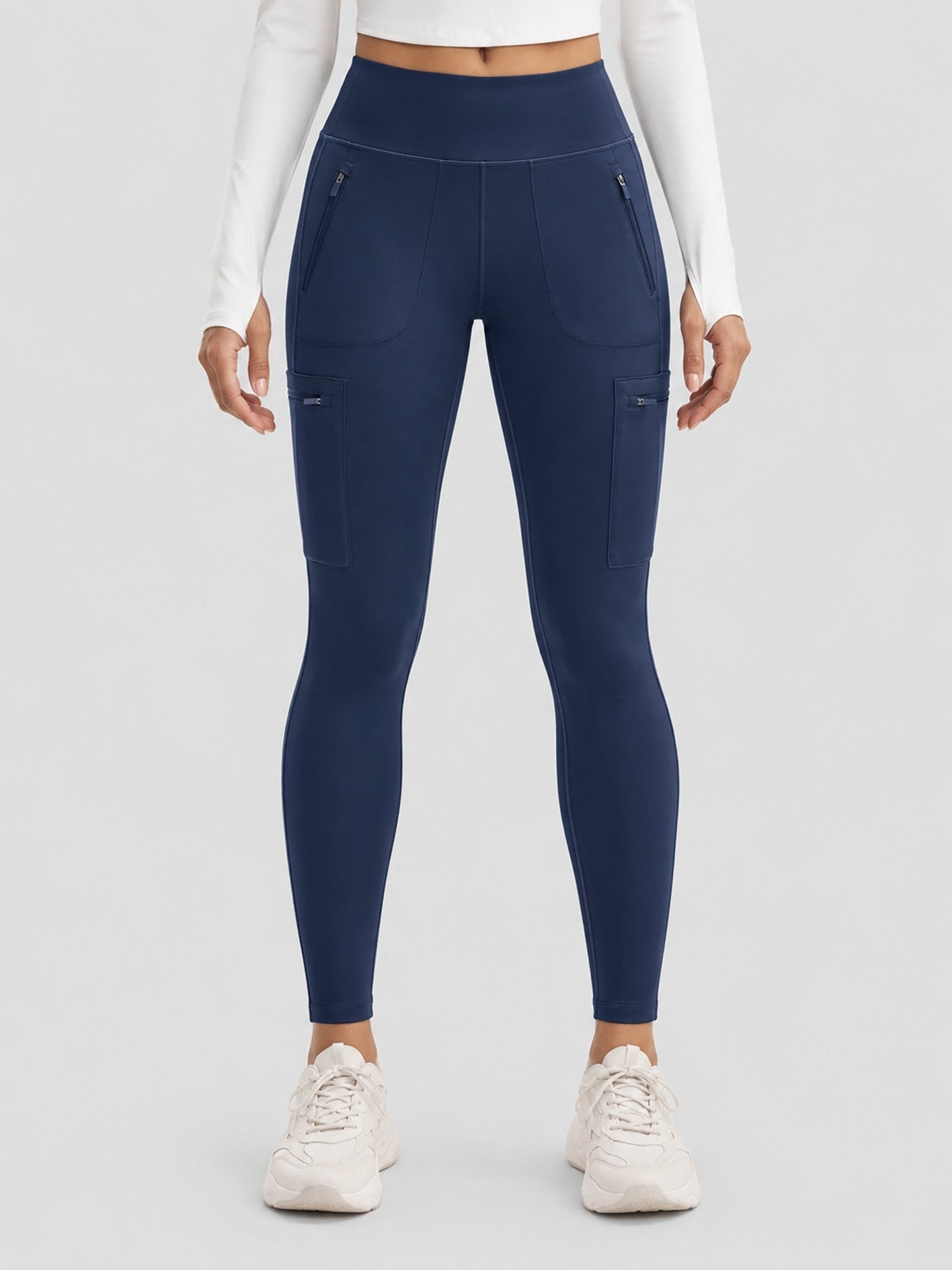 YUCOLEN Women's Outdoor Stretch Leggings with High Waist and Pockets in Navy
