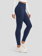 YUCOLEN Women's Outdoor Stretch Leggings with High Waist and Pockets in Navy
