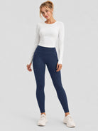 YUCOLEN Women's Outdoor Stretch Leggings with High Waist and Pockets in Navy