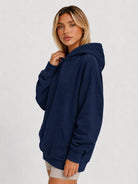 YUCOLEN Women's Oversized Textured Fleece Hoodie Loose Pullover Sweatshirt with Kangaroo Pocket in Navy