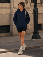 YUCOLEN Women's Oversized Textured Fleece Hoodie Loose Pullover Sweatshirt with Kangaroo Pocket in Navy