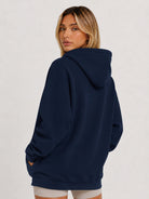 YUCOLEN Women's Oversized Textured Fleece Hoodie Loose Pullover Sweatshirt with Kangaroo Pocket in Navy