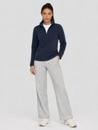 YUCOLEN Women's Quarter Zip Polar Fleece Pullover Lightweight Warm Sweatshirt in Navy