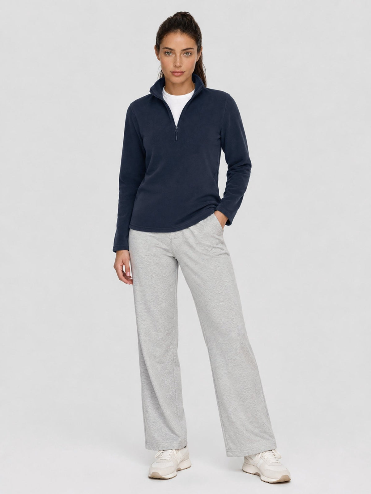 YUCOLEN Women's Quarter Zip Polar Fleece Pullover Lightweight Warm Sweatshirt in Navy