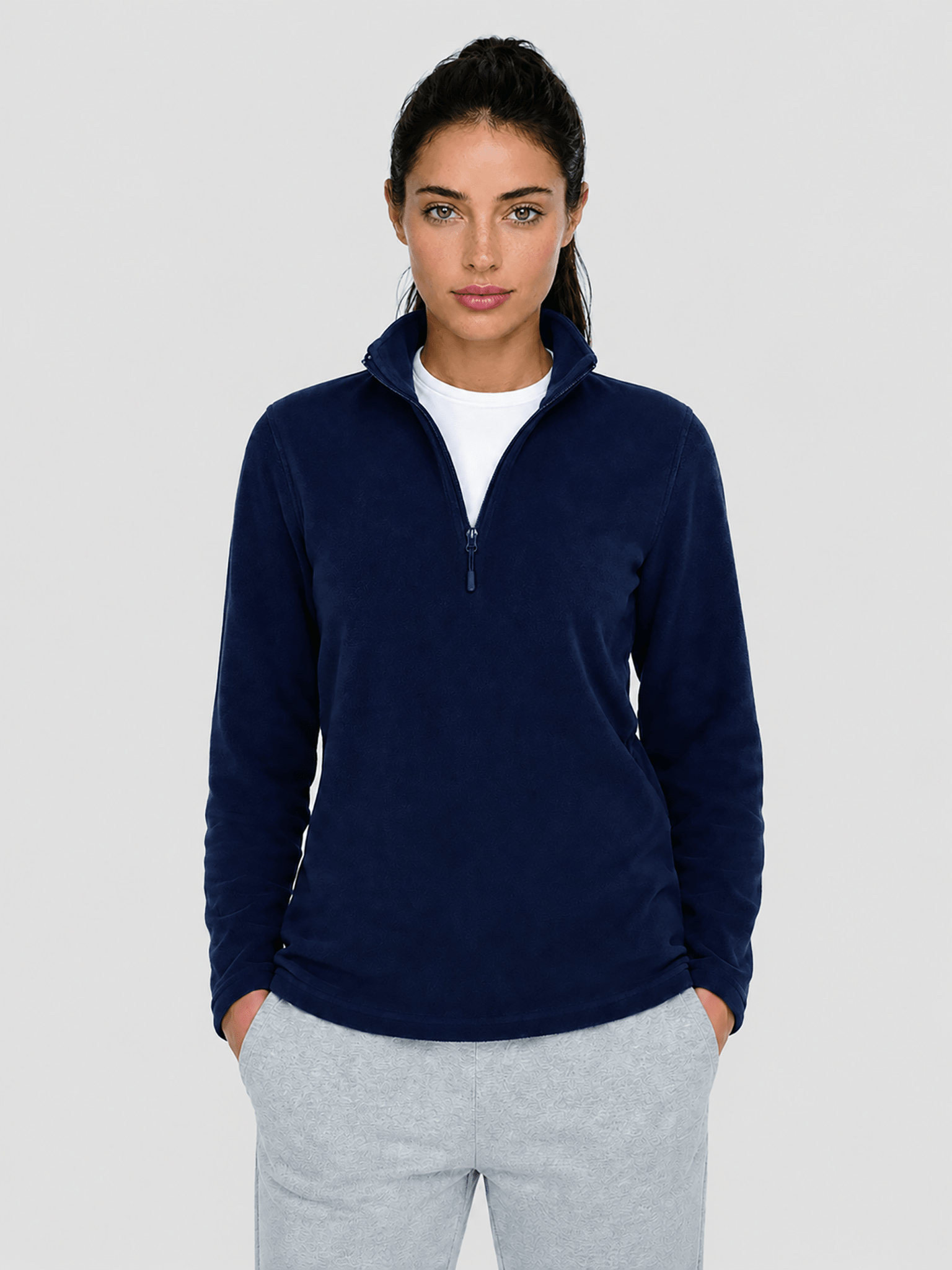 YUCOLEN Women's Quarter Zip Polar Fleece Pullover Lightweight Warm Sweatshirt in Navy