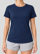 YUCOLEN Womens Quick Dry UPF 50 Athletic Short Sleeve Workout Top in Navy