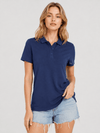 YUCOLEN Women's Short Sleeve Cotton Polo Shirt Breathable 3-Button Collared Top in Navy