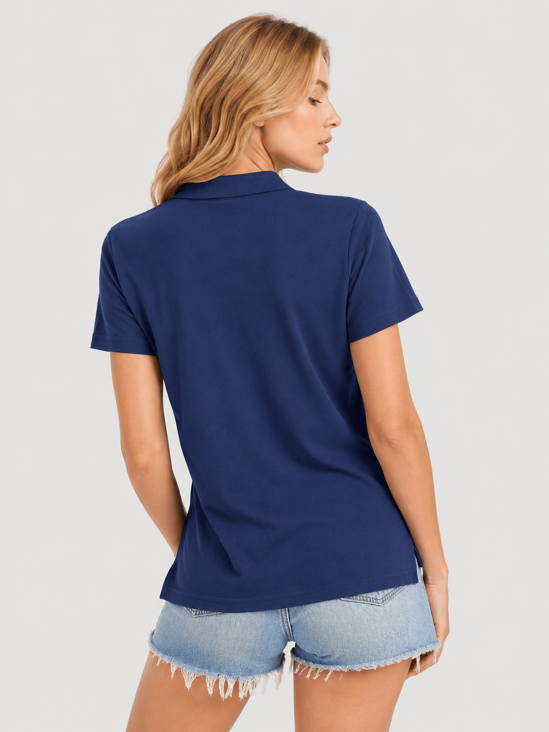 YUCOLEN Women's Short Sleeve Cotton Polo Shirt Breathable 3-Button Collared Top in Navy