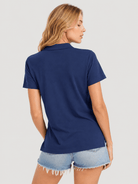 YUCOLEN Women's Short Sleeve Cotton Polo Shirt Breathable 3-Button Collared Top in Navy