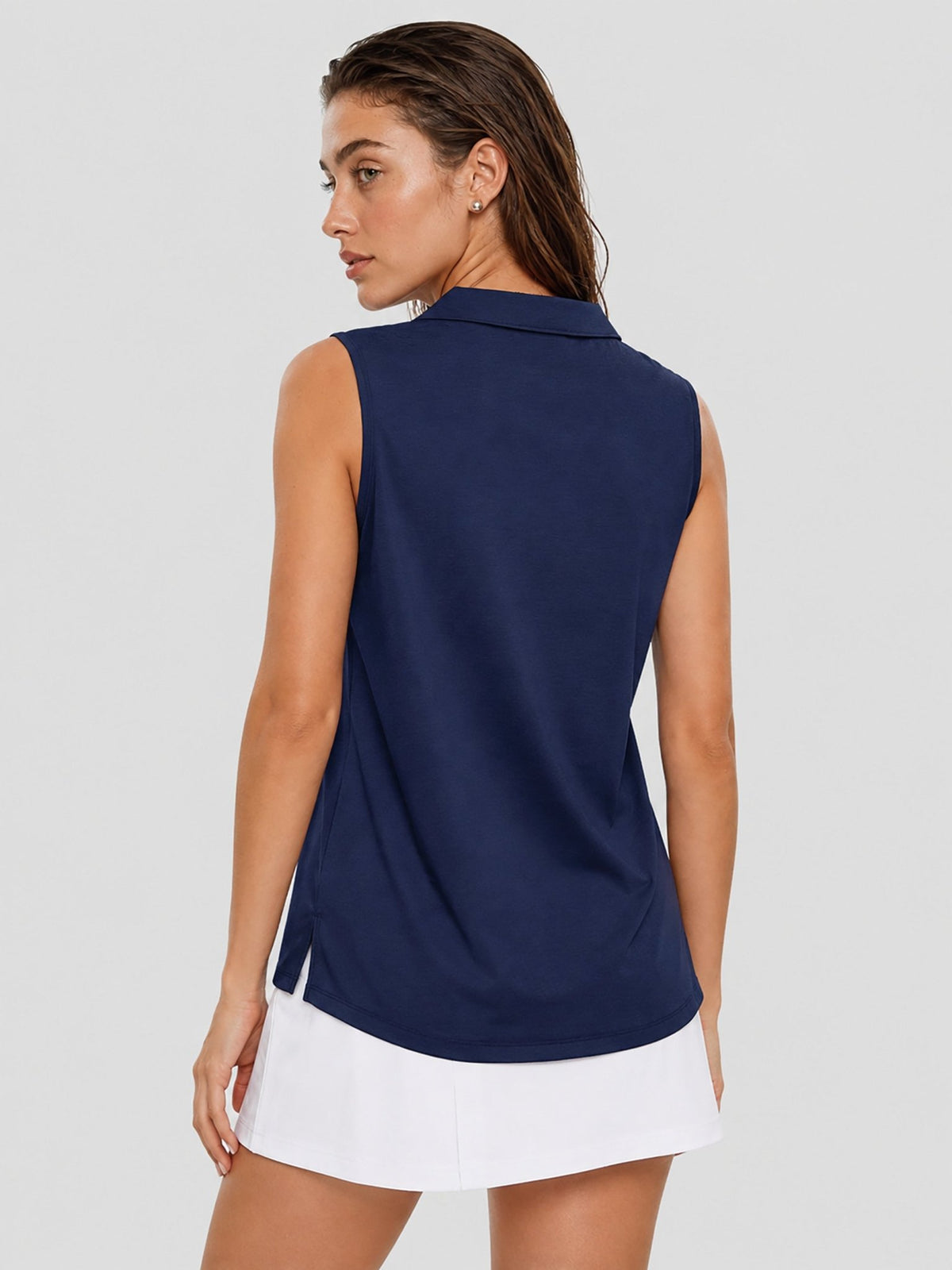 YUCOLEN Women's Sleeveless Golf Polo Shirt UPF 50+ V Neck Side Slit Sun Protection Top in Navy