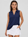 YUCOLEN Women's Sleeveless Golf Polo Shirt UPF 50+ V Neck Side Slit Sun Protection Top in Navy