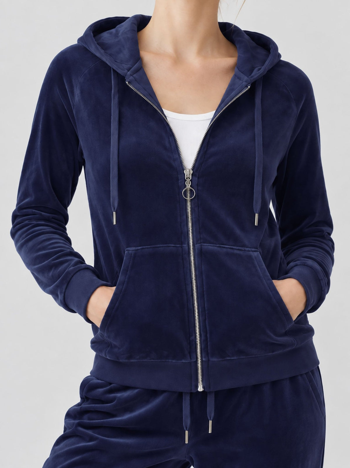 YUCOLEN Women's Soft Velour Full Zip Hooded Jacket with Pockets in Navy