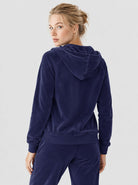 YUCOLEN Women's Soft Velour Full Zip Hooded Jacket with Pockets in Navy