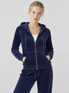 YUCOLEN Women's Soft Velour Full Zip Hooded Jacket with Pockets in Navy