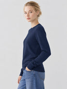 YUCOLEN Women's Soft Wool Blend Lightweight Crewneck Pullover Sweater in Navy