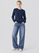 YUCOLEN Women's Soft Wool Blend Lightweight Crewneck Pullover Sweater in Navy