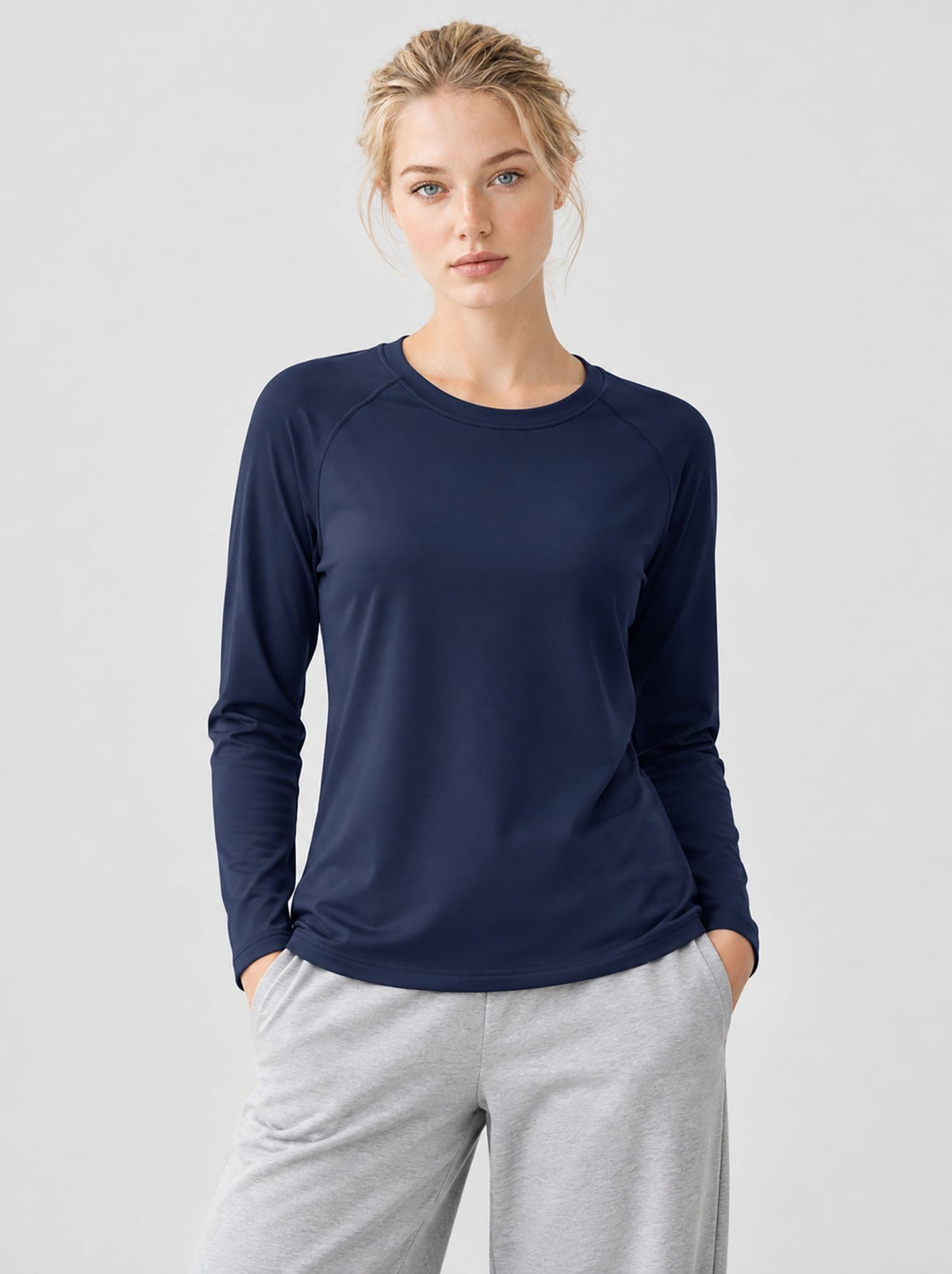 YUCOLEN Women’s Stretch Thermal Long Sleeve Active Top in Navy