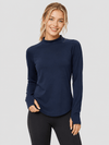 YUCOLEN Women's Thermal Fleece Lined Mock Neck Shirt with Thumb Holes in Navy
