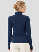 YUCOLEN Womens Thermal Long Sleeve Workout Top with Thumb Holes in Navy