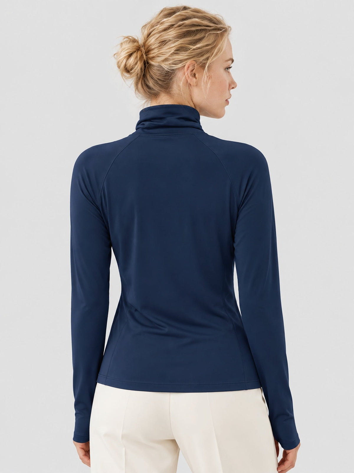 YUCOLEN Womens Thermal Long Sleeve Workout Top with Thumb Holes in Navy