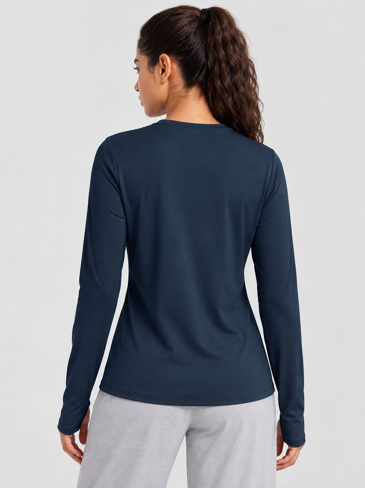 YUCOLEN Womens Thermal Running Top with Thumb Holes and Zip Pocket in Navy