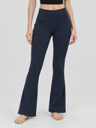 YUCOLEN Women's Thermal Water Resistant Fleece Lined Flare Leggings with 3 Pockets in Navy