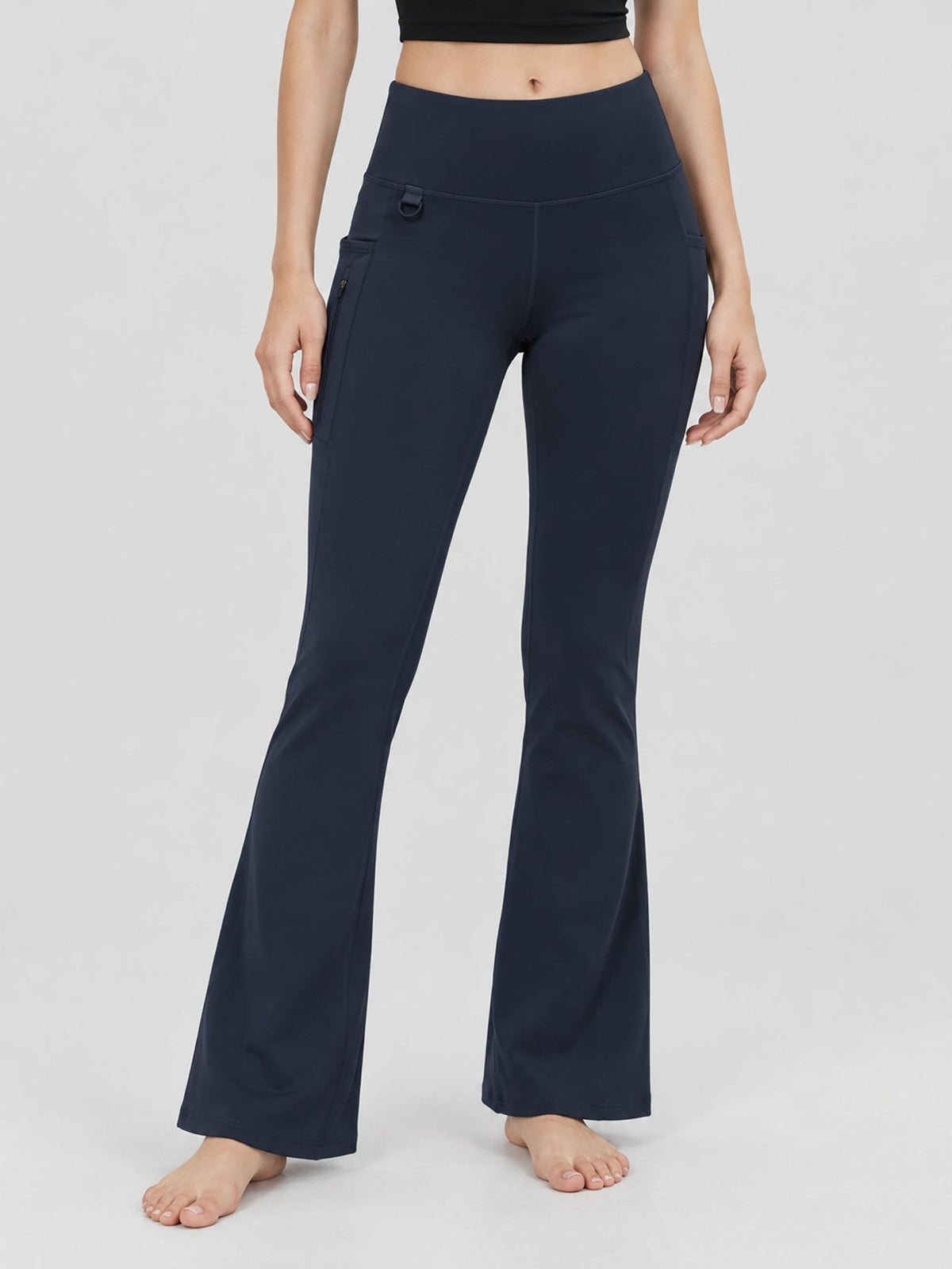 YUCOLEN Women's Thermal Water Resistant Fleece Lined Flare Leggings with 3 Pockets in Navy