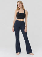 YUCOLEN Women's Thermal Water Resistant Fleece Lined Flare Leggings with 3 Pockets in Navy