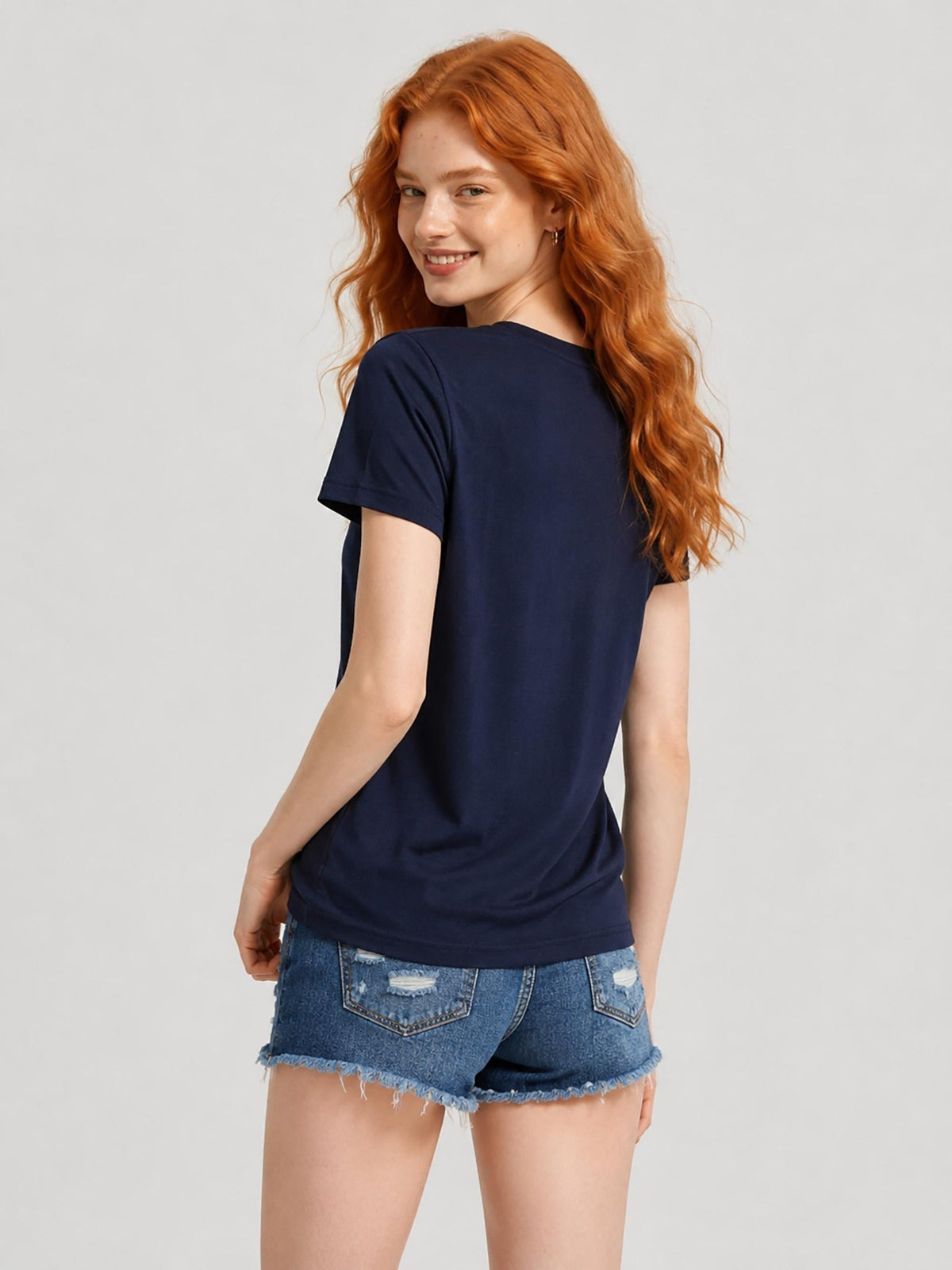 YUCOLEN Women's UPF 50+ V Neck T-Shirt Soft Tri-Blend Sun Protection Performance Tee in Navy
