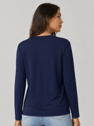 YUCOLEN Women's V Neck Long Sleeve Shirt Cotton Blend Soft Performance Tee in Navy