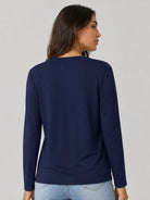 YUCOLEN Women's V Neck Long Sleeve Shirt Cotton Blend Soft Performance Tee in Navy