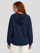 YUCOLEN Women's Waffle Knit Oversized Hoodie 4-Button Henley Pullover in Navy
