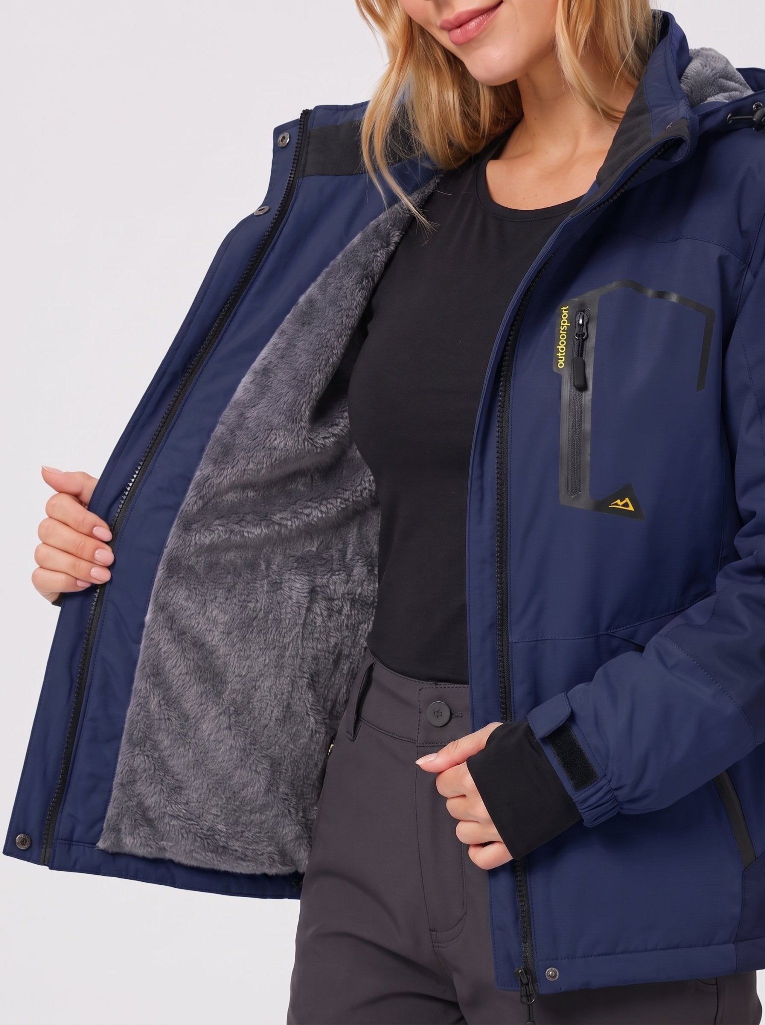 YUCOLEN Women's Waterproof Ski Jacket Fleece Lined Insulated Snow Coat with Detachable Hood in Navy
