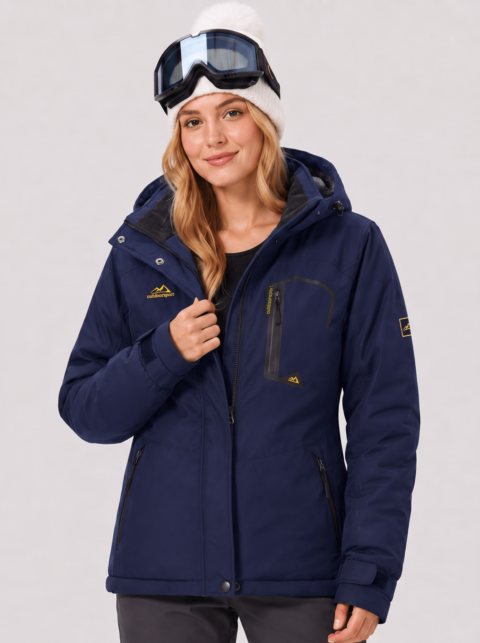 YUCOLEN Women's Waterproof Ski Jacket Fleece Lined Insulated Snow Coat with Detachable Hood in Navy