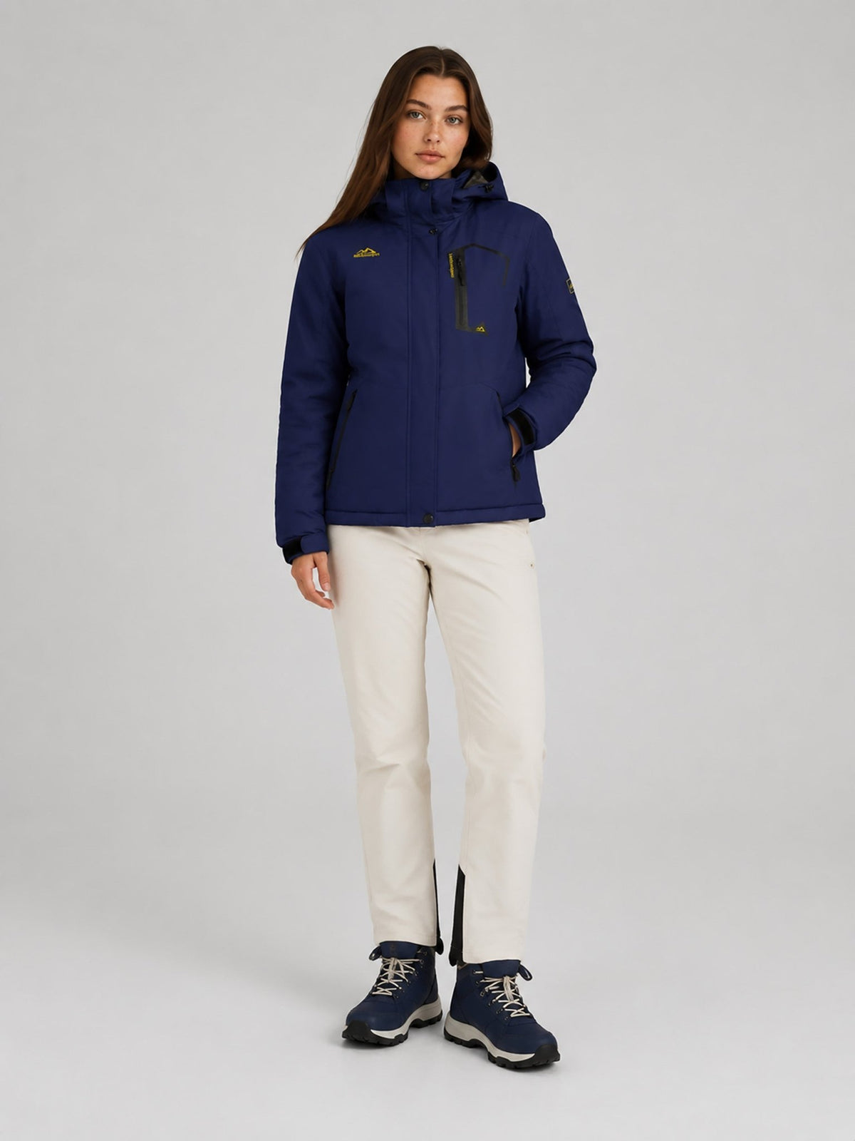 YUCOLEN Women's Waterproof Ski Jacket Fleece Lined Insulated Snow Coat with Detachable Hood in Navy