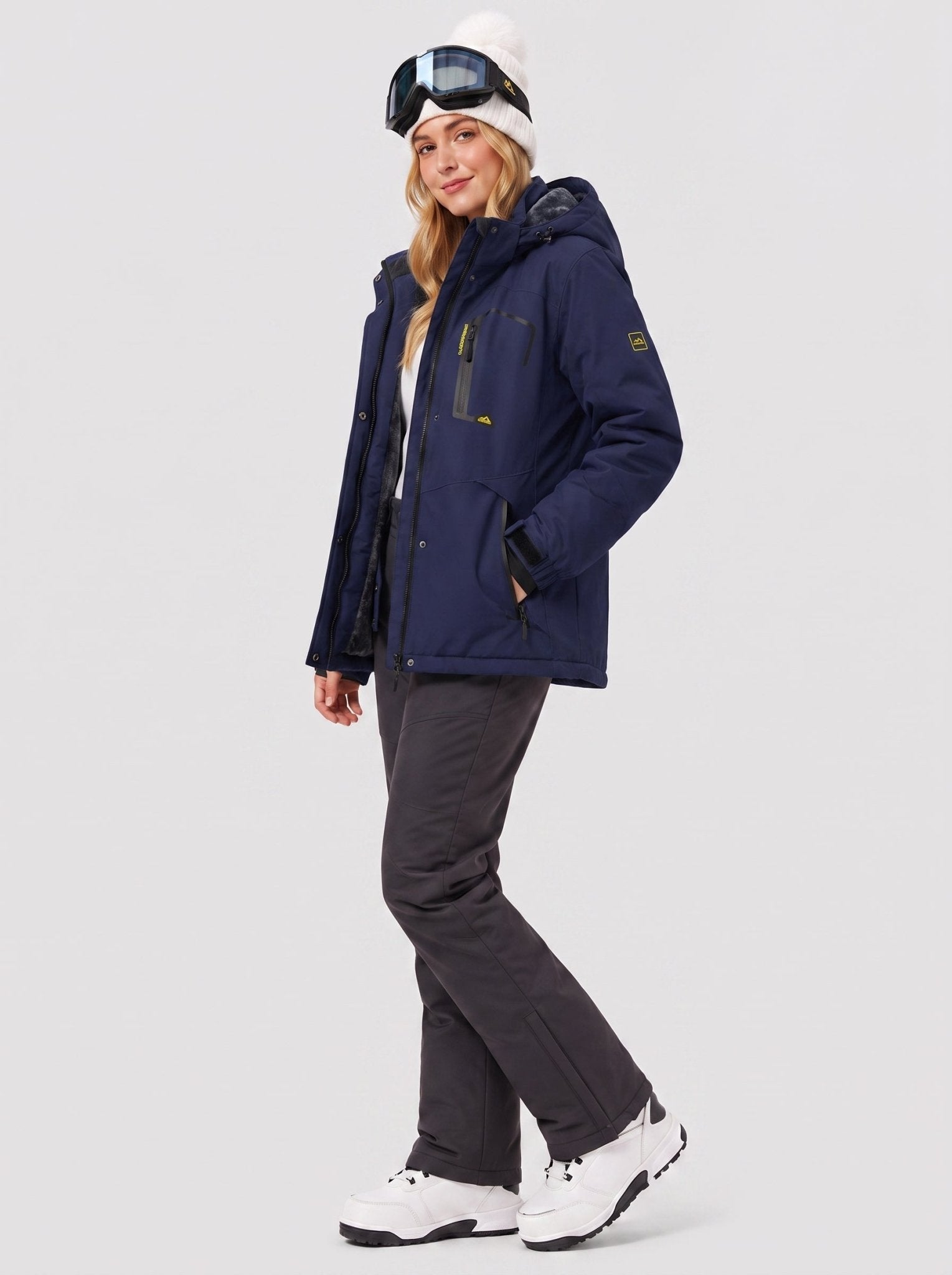 YUCOLEN Women's Waterproof Ski Jacket Fleece Lined Insulated Snow Coat with Detachable Hood in Navy