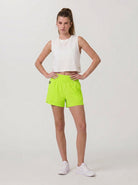 YUCOLEN Women's High Waisted Lightweight Running Shorts - Stretch Workout Shorts in Neon Green
